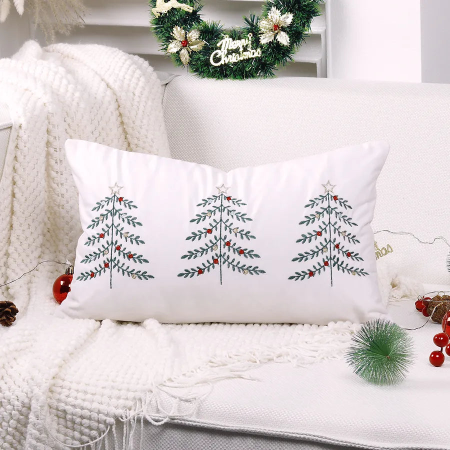 Christmas Tree Embroidery Pillowcase Festival Decoration Living Room Decorative Cushion Cover Simple Style Polyester Material