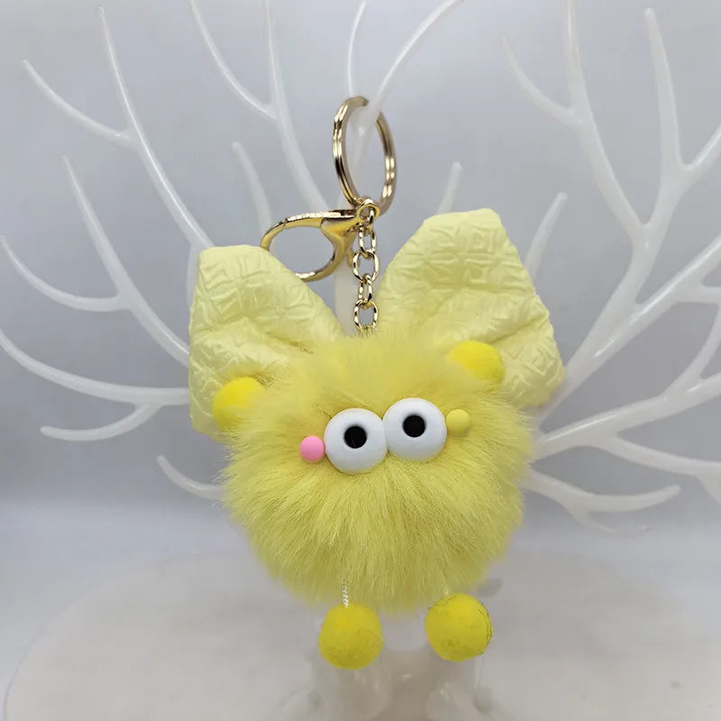 Cute Funny Hairball Bow Knot Plush Keychain