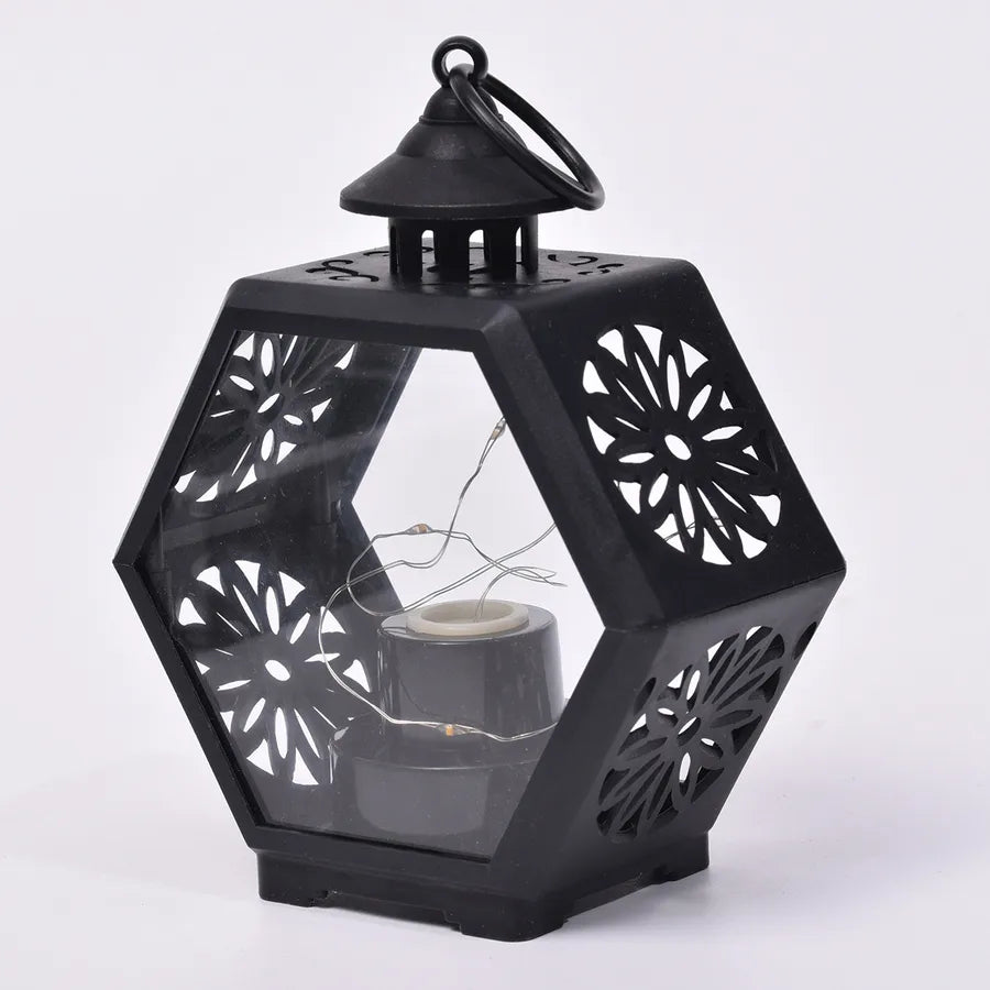 Retro Hexagonal Lantern Electronic Candle Light Decorative Ornaments Handheld Atmosphere Night Lamp Small Candle Light