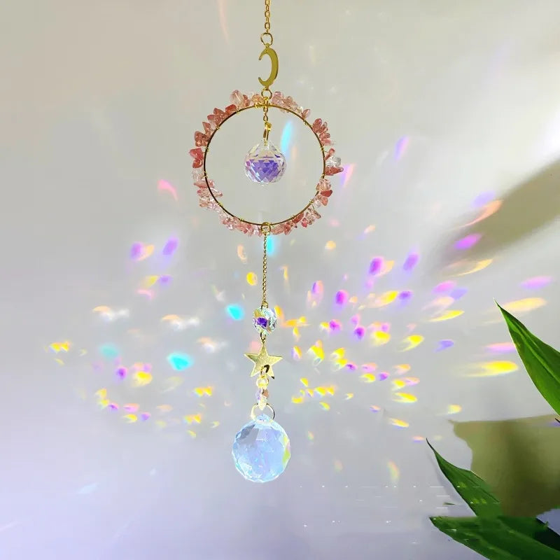 Romantic Circle Star K9 Crystal Natural Crystal Metal Dreamcatcher Wall Art