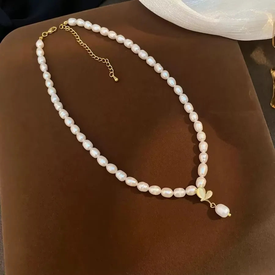 Freshwater Pearl Copper ball chain Round Necklace