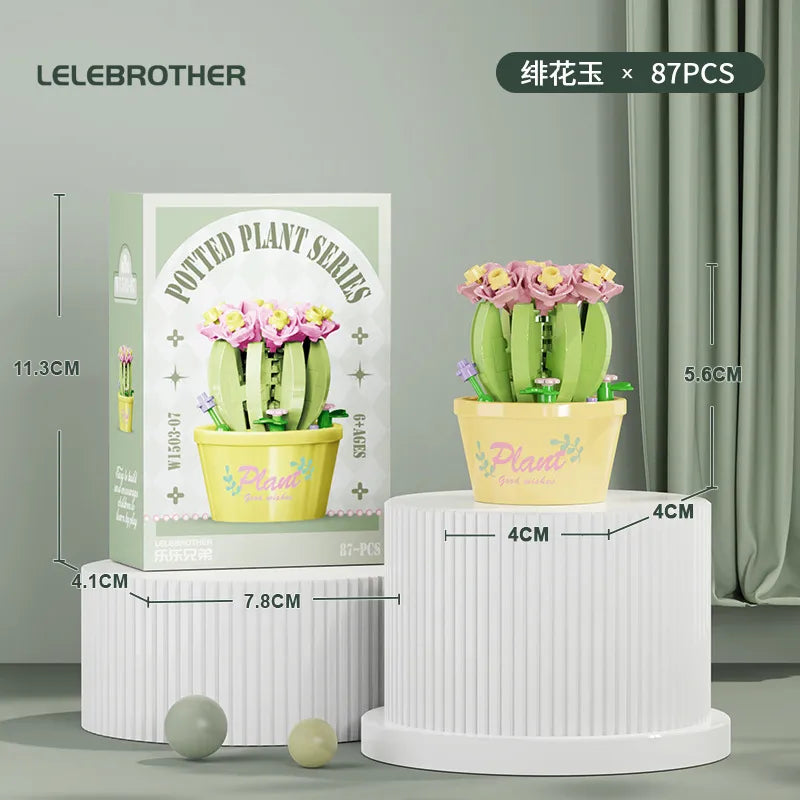 Compatible with  Blocks Flower Children's Educational Assembled Simulation Eternal Flower Flowers Fleshy Potted Toy Gift Wholesale