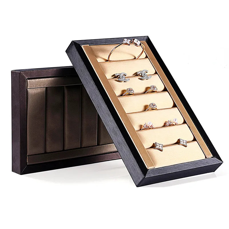 Jewelry Display Stand Ring Earring Bracelet Organizer Counter Decoration Rectangular Wooden Tray Luxury Feel Combination Craft