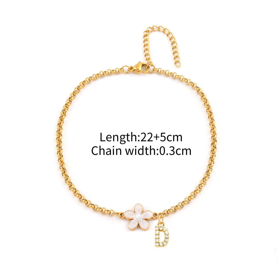 Wholesale Jewelry Simple Style Classic Style Letter Flower 201 Stainless Steel Copper Zircon Inlay Anklet