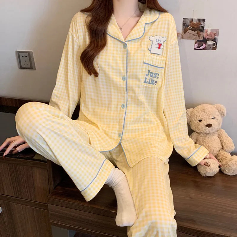 Purple Heart Sweet Style Women's Sleepwear Long Sleeve Home Clothes Spring Autumn High Sensation Dormitory Outdoor Wear Set
