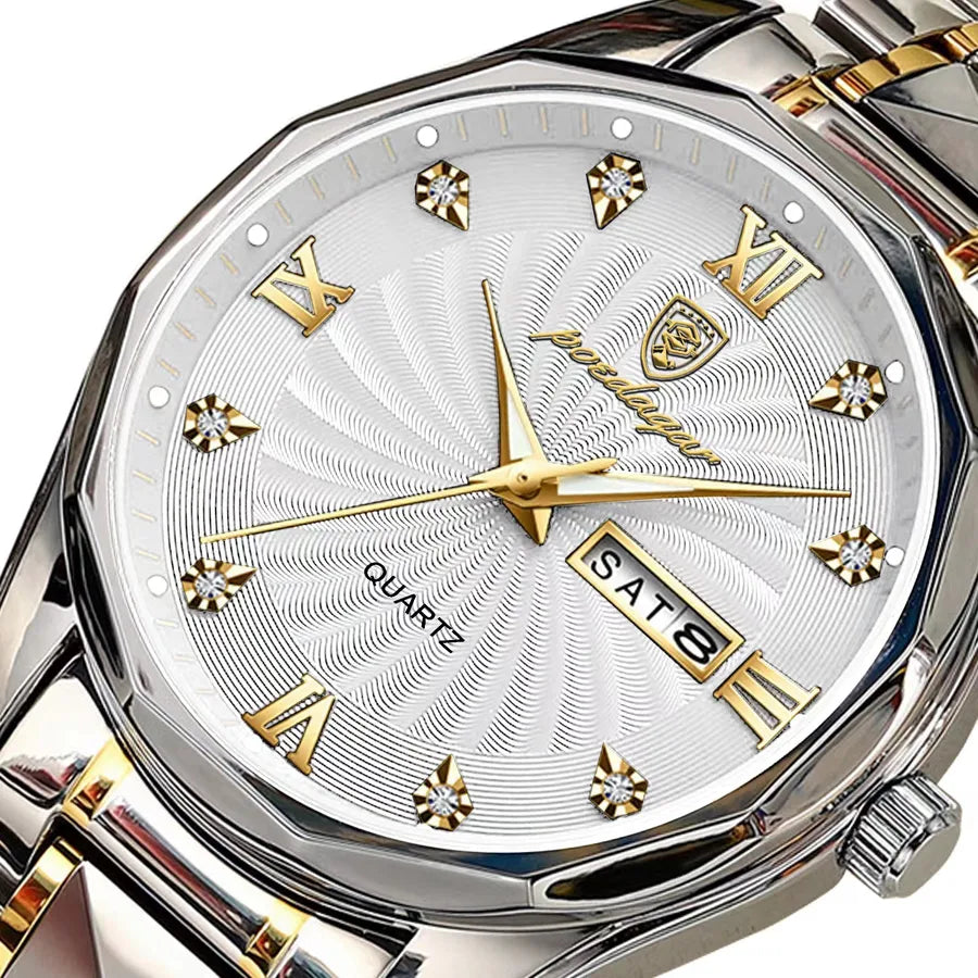 business round letter butterfly double snap quartz men's watches