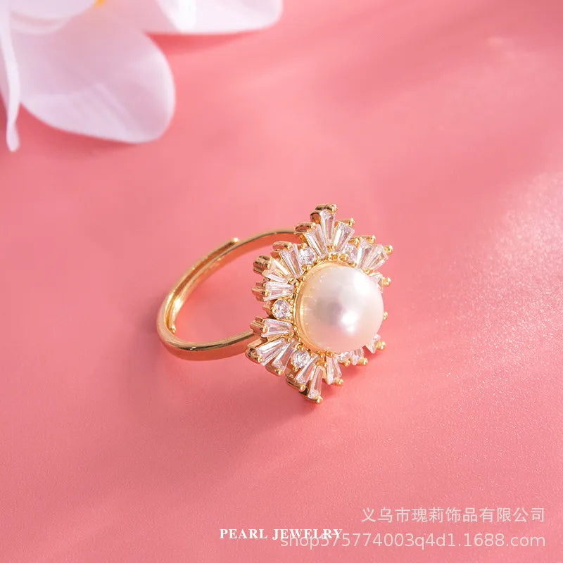 Elegant Glam Snowflake Freshwater Pearl Copper Zircon Rings Earrings Necklace In Bulk