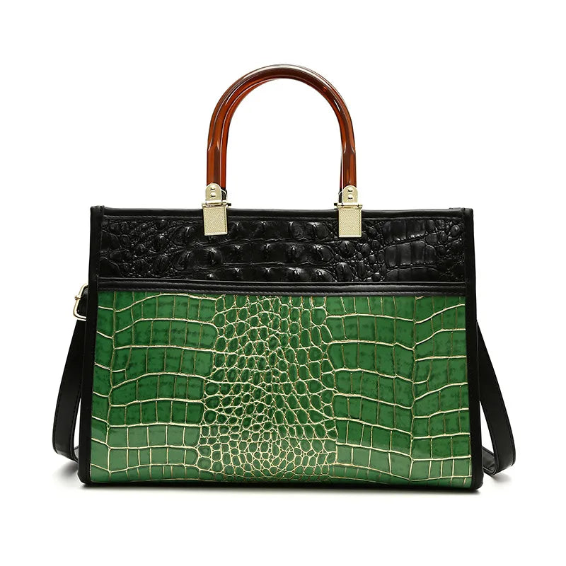 Women's Large Pu Leather Crocodile Vintage Style Streetwear Square Zipper Shoulder Bag
