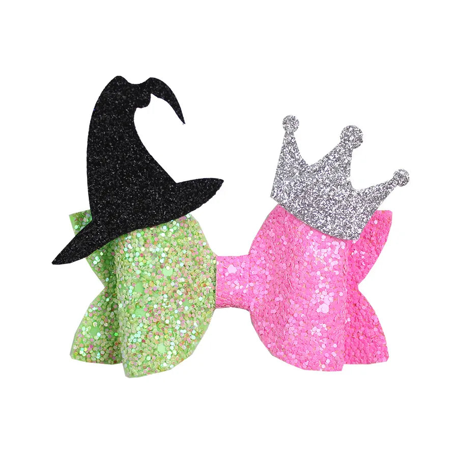New Product Wicked Witch Hairpin Pink Green Glitter Bow Wicked Witch Accessories