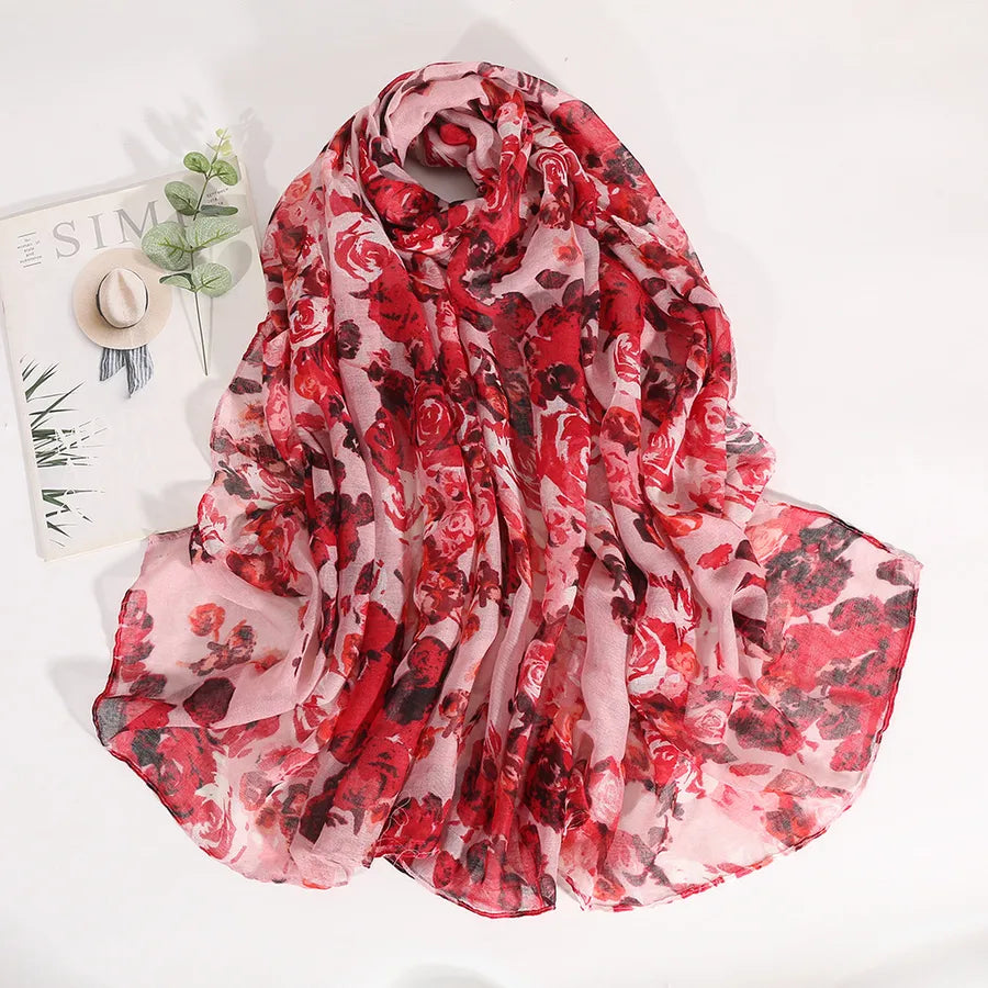 Women's Elegant Ditsy Floral Voile Silk Scarf