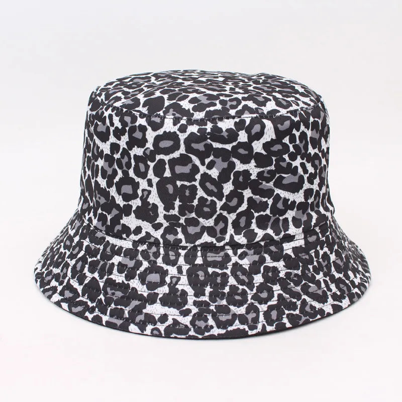 Trendy Double-Sided Wear Digital Print Leopard Pattern Fisherman Hat Women's Sunshade Cap Unisex Couple's Bucket Hat