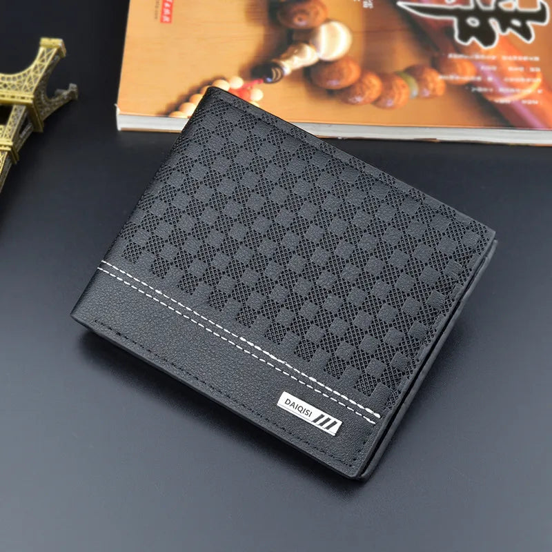 men's plaid pu leather open wallets