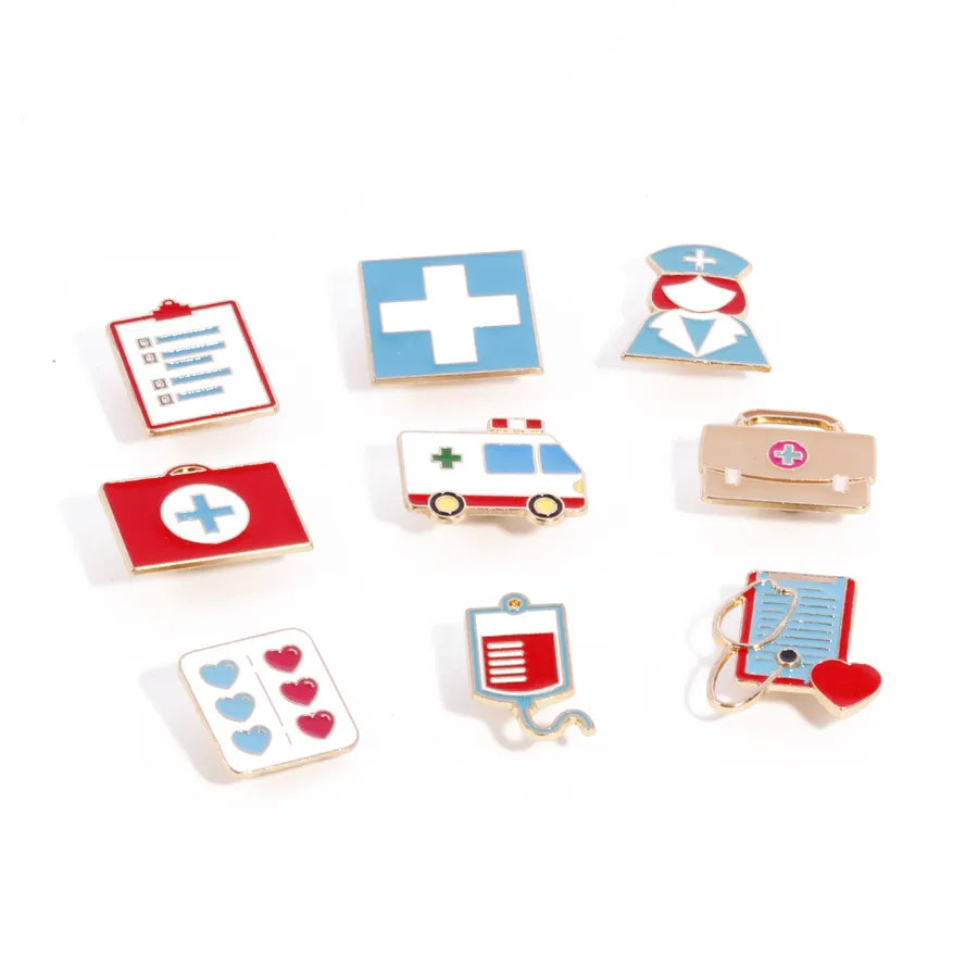 Nursing Day  Style Metal Lapel Pin Snowflake Design Emergency Ambulance Pattern Geometric Zinc Alloy Pin
