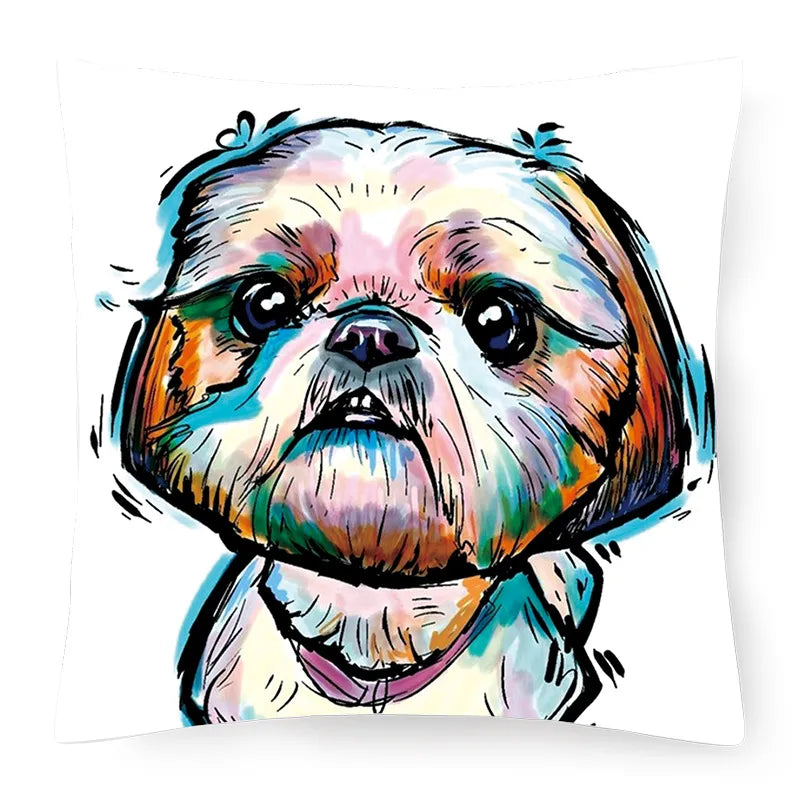 cute pastoral cartoon dog plush throw pillow