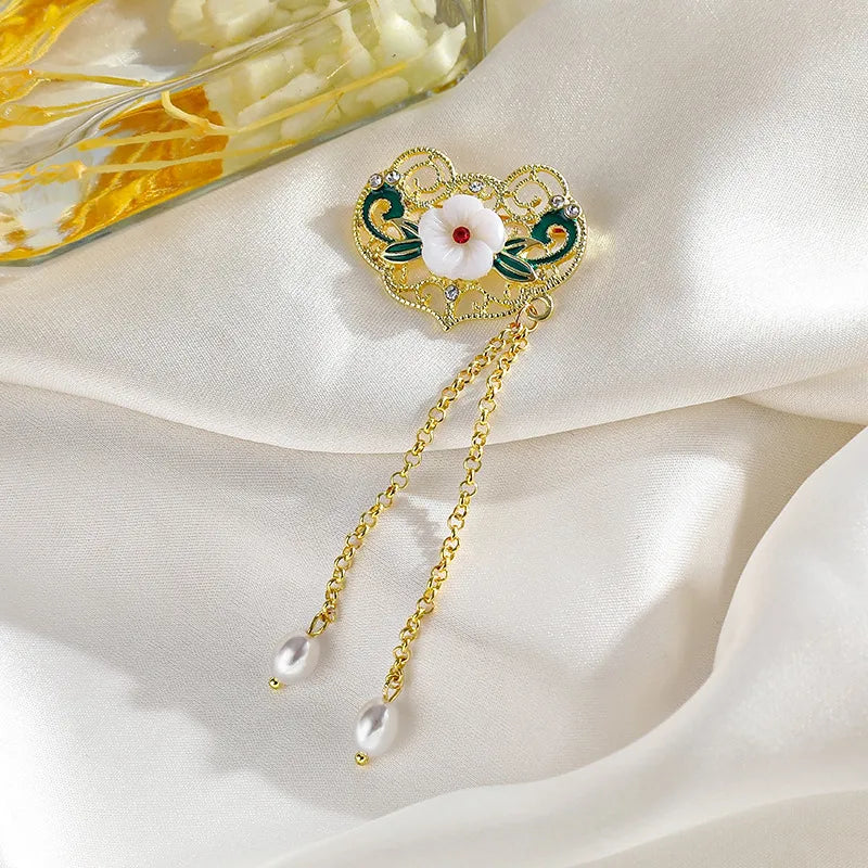 Green Chinese Style Brooch Pin Vintage High-End Tassel Creative Versatile Hanfu Cheongsam Embroidery Zinc Alloy Jewelry Accessory