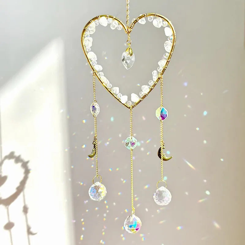 Elegant Romantic Heart Shape K9 Crystal Natural Crystal Iron Wind Chime Wall Art