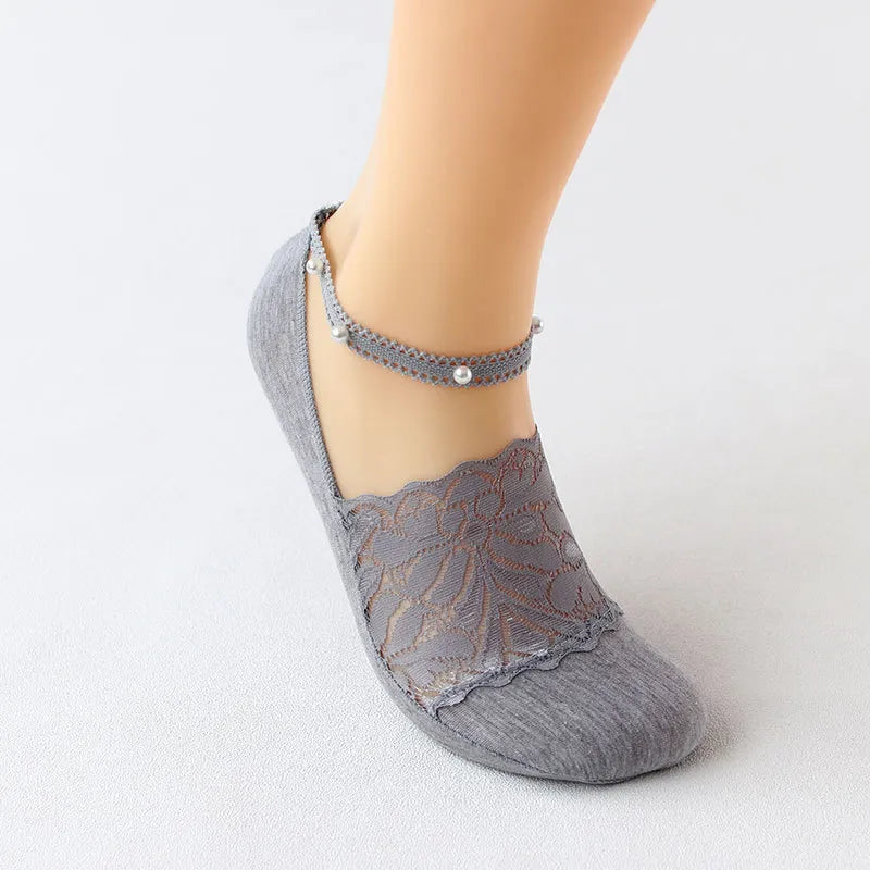 sweet solid color cotton pearl socks