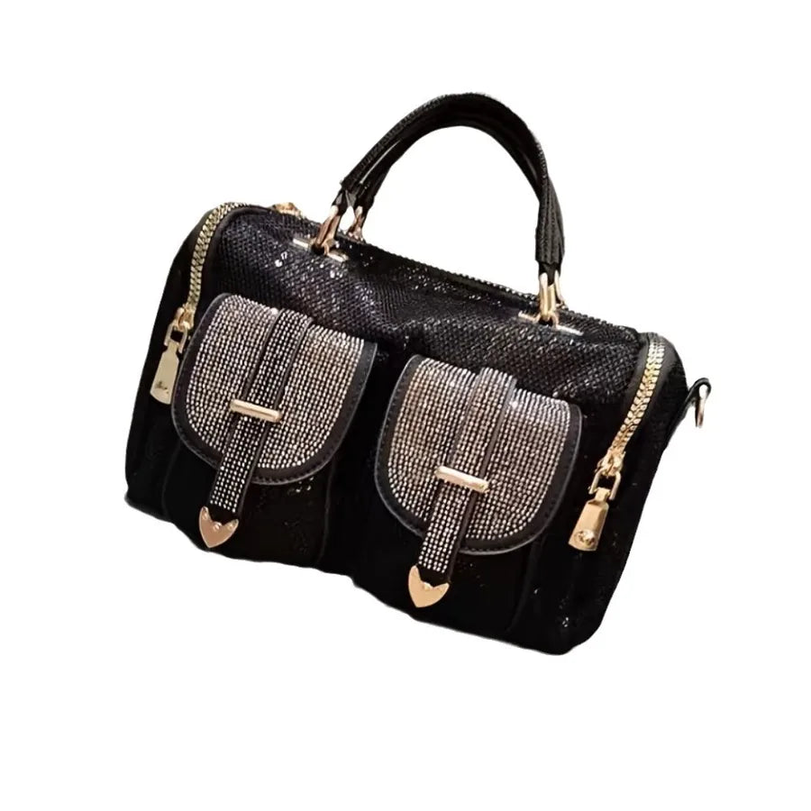 Women's Large Pu Leather Geometric Elegant Vintage Style Square Zipper Shoulder Bag