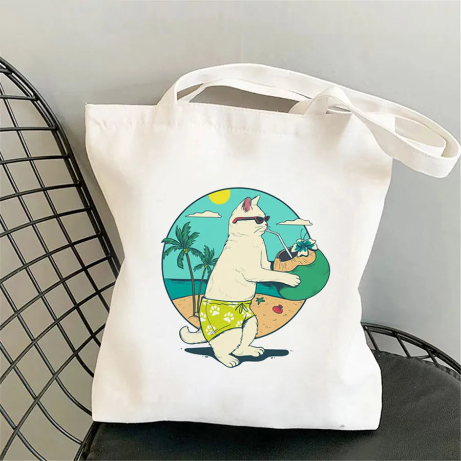 foreign trade Personification Cat printed canvas bag shoulder student fashion handbag in stock