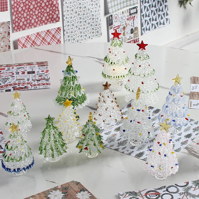 Zibo Lushila Glass Frosted Christmas Tree Craftwork Decorations Home Office Desktop Decoration Festive Season Gift