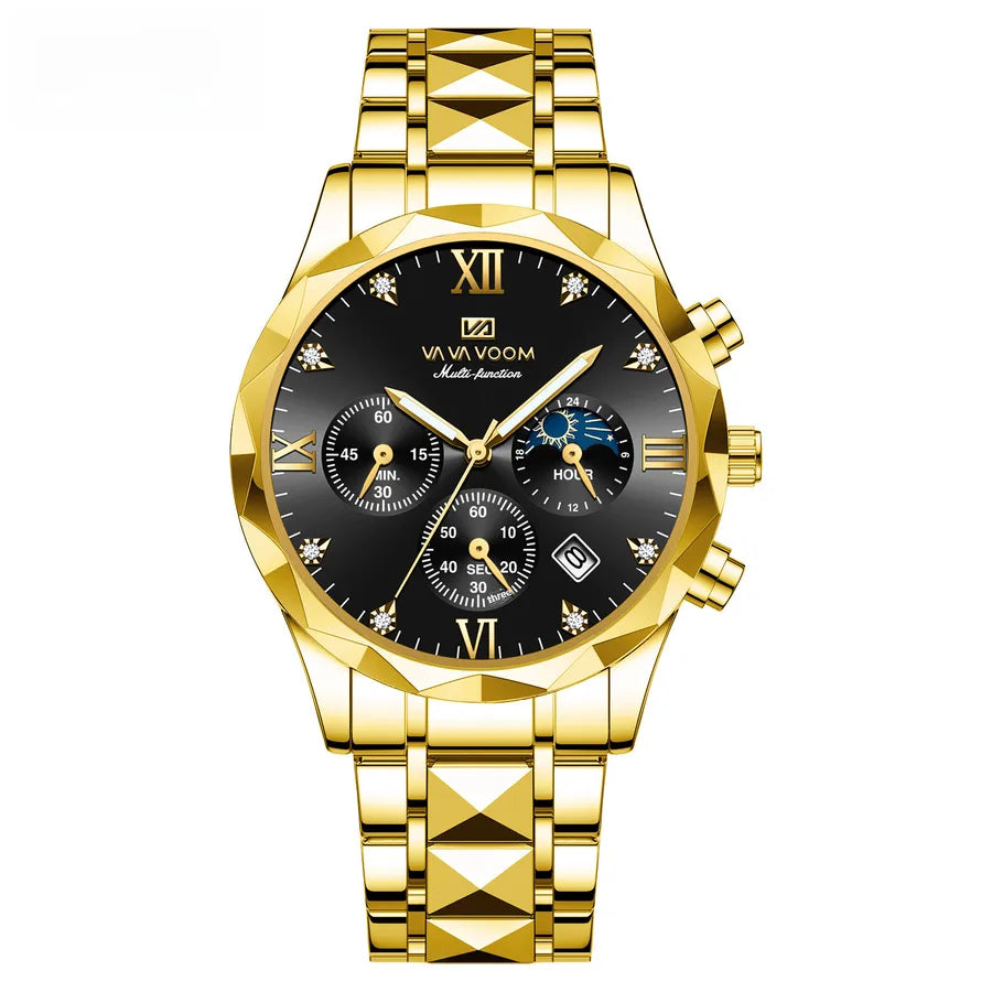 Diamond stainless steel watch with men's  business simple calendar quartz waterproof watch  one-piece delivery