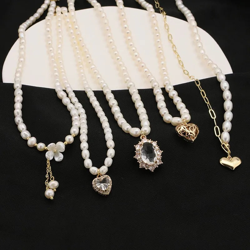 original design heart shape flower freshwater pearl plating 18k gold plated necklace