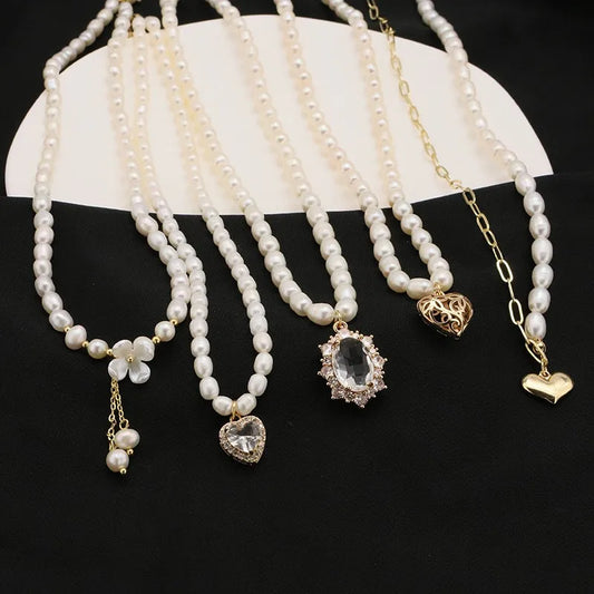 original design heart shape flower freshwater pearl plating 18k gold plated necklace