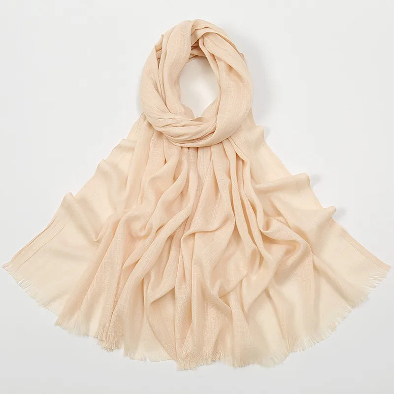 Unisex Simple Style Solid Color Slub Cotton Tassel Scarf