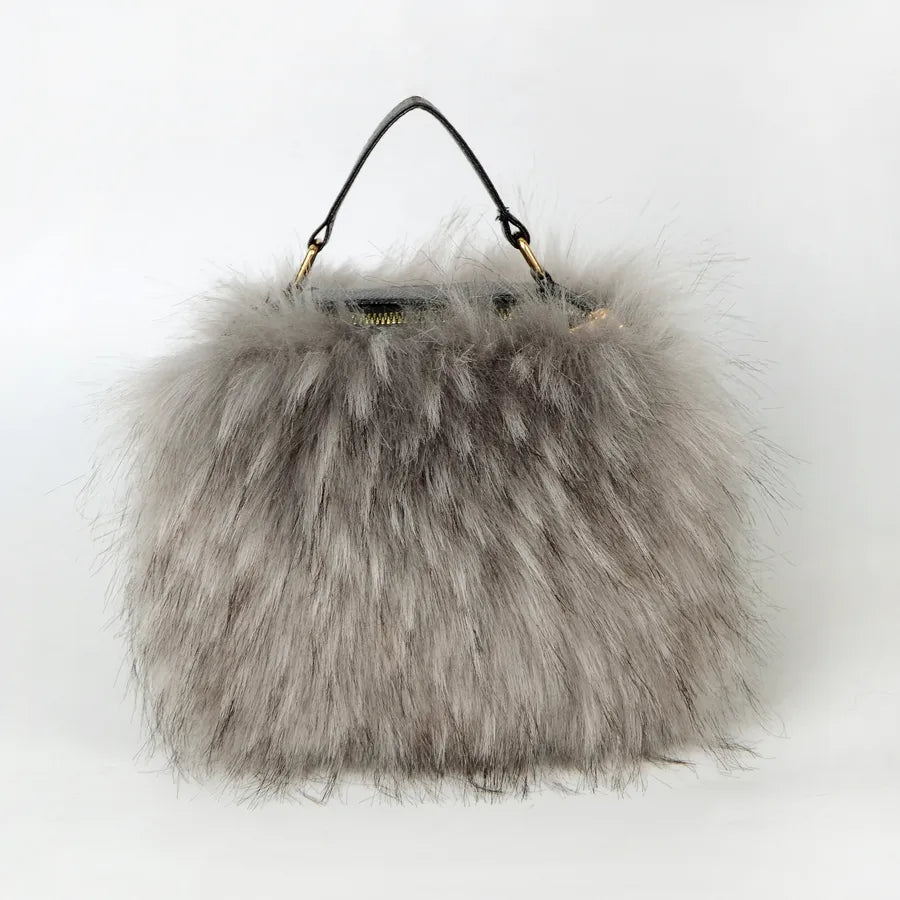 New Fashion Furry Personalized Niche Design Crossbody High Sense Imitation Raccoon Fur Fur Plush Hand-Carrying Bag Bag for Women