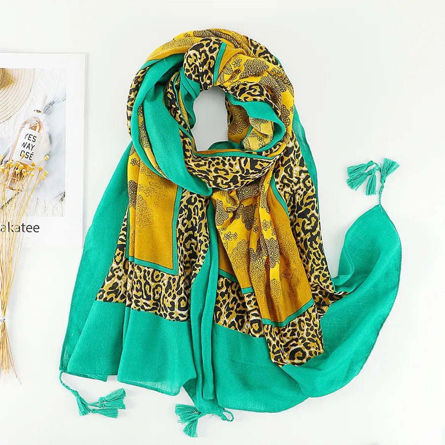 women's retro color block polyester printing scarf