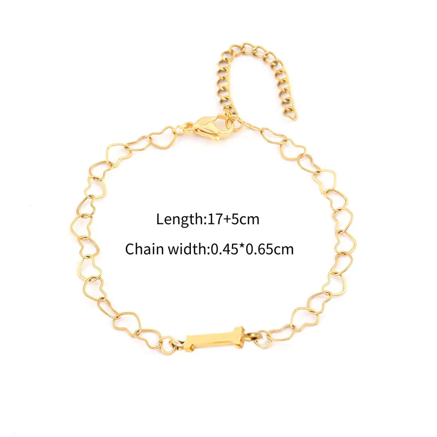 Simple Style Classic Style Letter 201 Stainless Steel 304 Stainless Steel Heart-Shaped Chain Bracelets In Bulk