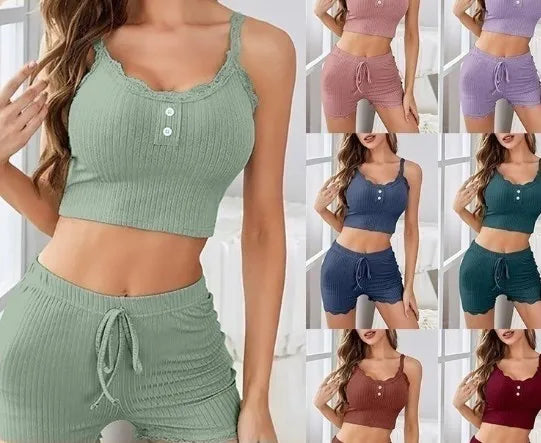 Home Women's Simple Style Solid Color Polyester Shorts Sets Pajama Sets