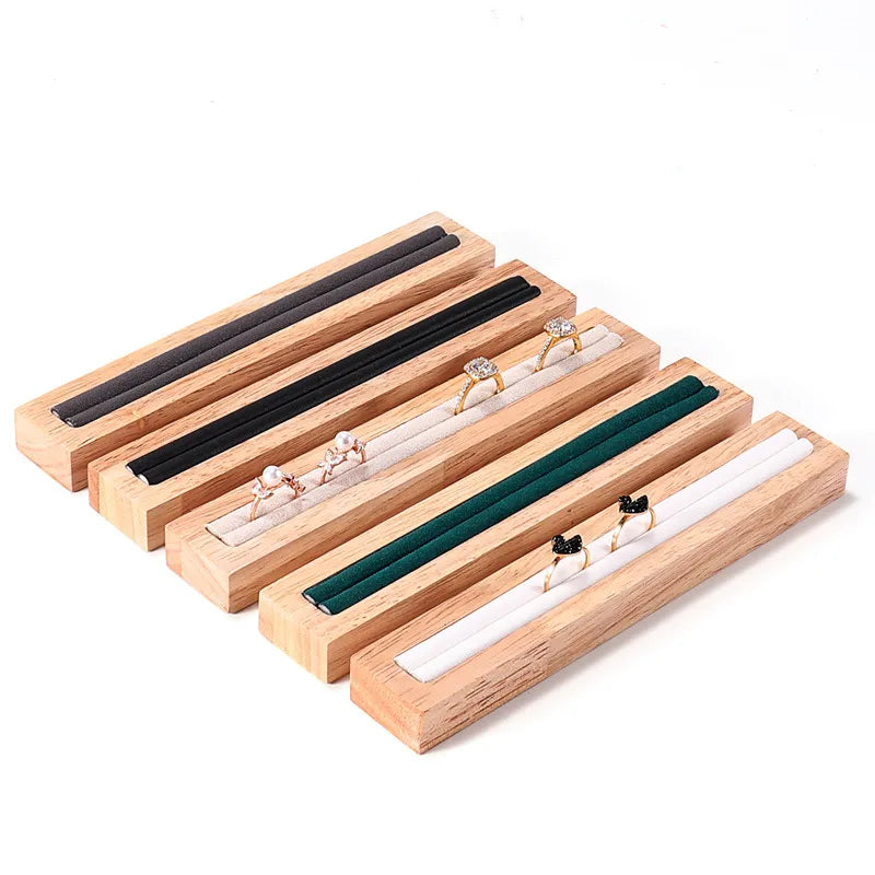 Rectangular Wooden Jewelry Ring Display Stand Holder Plate For Couple Rings High-End Craft Joining Style Jewelry Props
