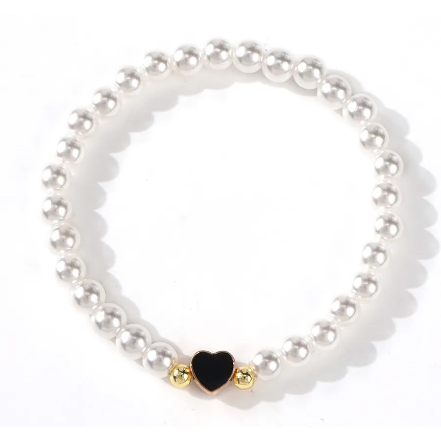 Elegant Classic Style Heart Shape Imitation Pearl Beaded Chain Beaded Bracelets Wholesale