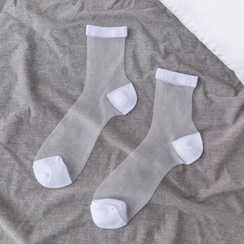 retro polka dot love vertical strips glass silk card silk socks women's tube socks wholesale