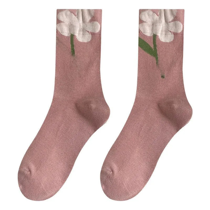 Women's socks autumn and winter New  trendy socks tulip flower women's mid-calf socks Japanese three-dimensional women's socks Zhuji