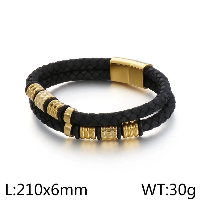 Hip-Hop Vintage Style Geometric Pu Leather 18K Gold Plated Men's Bangle