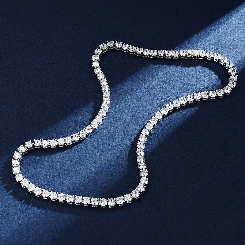 Full Drill Four Claw Embedded 5mm Necklace Unisex Hip Hop Simple 925 Sterling Silver Geometric Patterned Chain Jewelry
