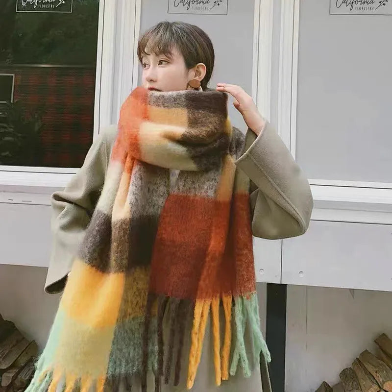 women's fashion stripe polyester tassel winter scarves