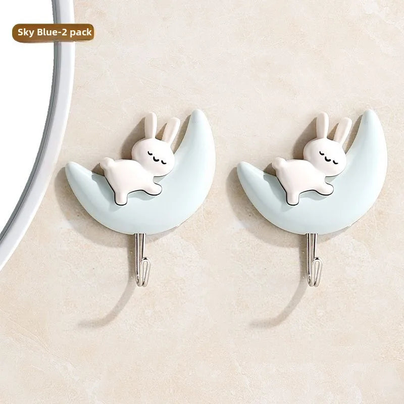 Rabbit hook self-adhesive bathroom dormitory bedroom door bathroom cartoon month punch-free wall hanging
