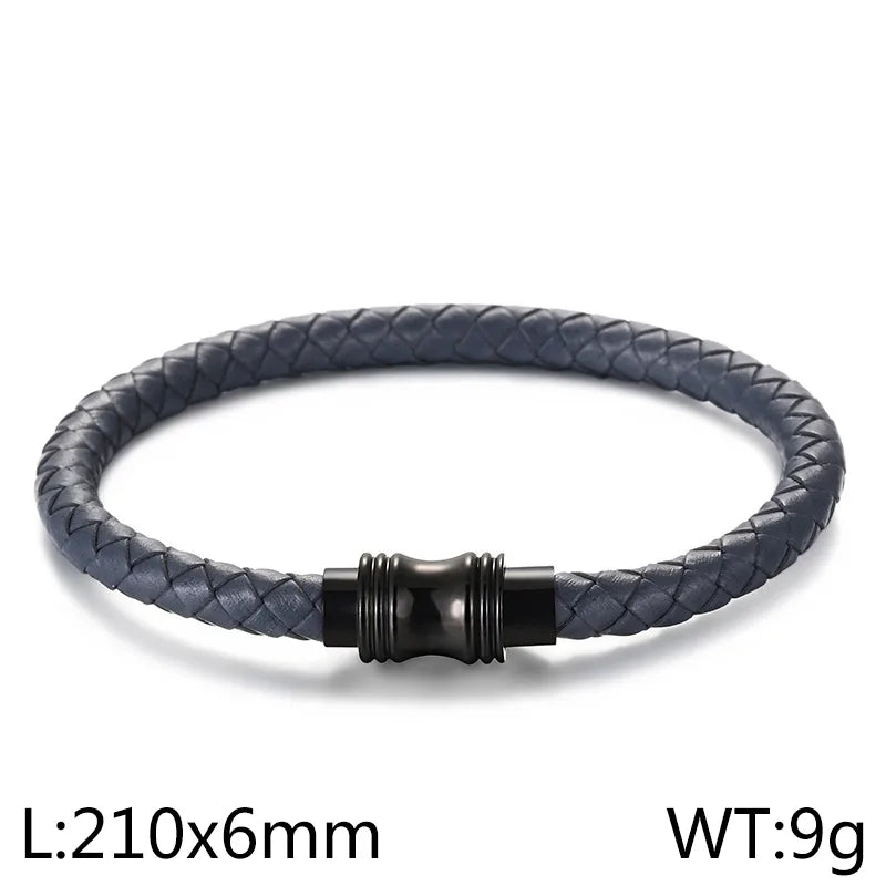 Retro Solid Color Stainless Steel Pu Leather Plating Men's Bangle
