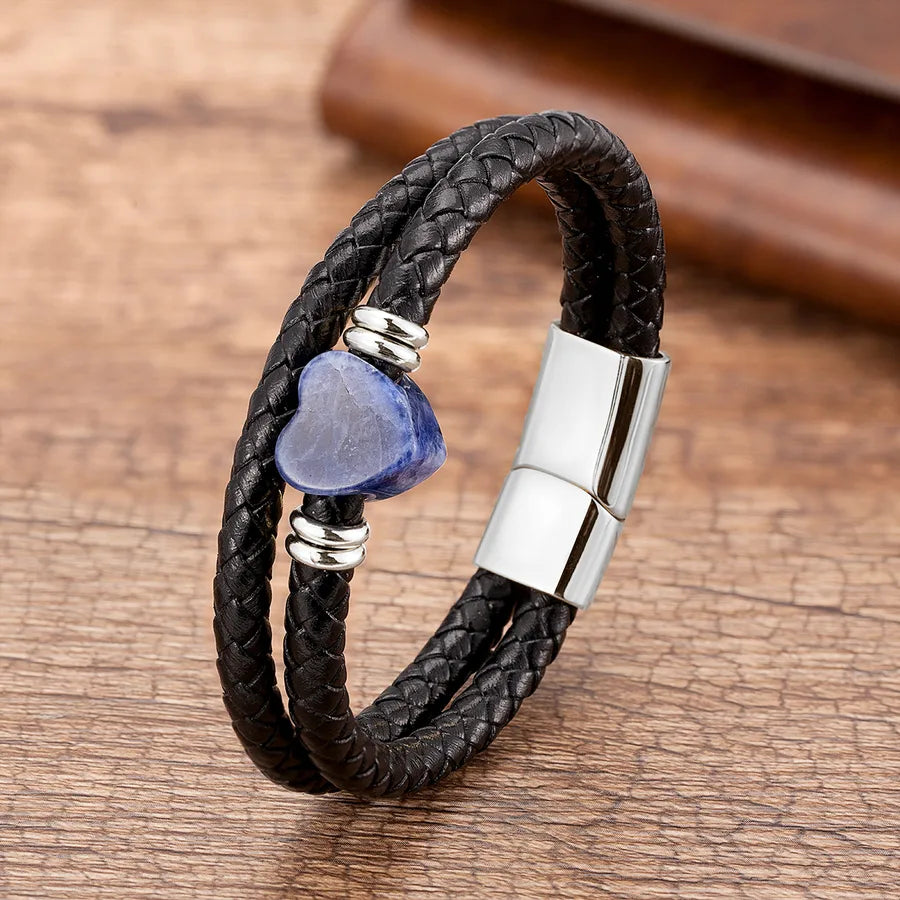 classic style streetwear heart shape stainless steel stone men's bracelets