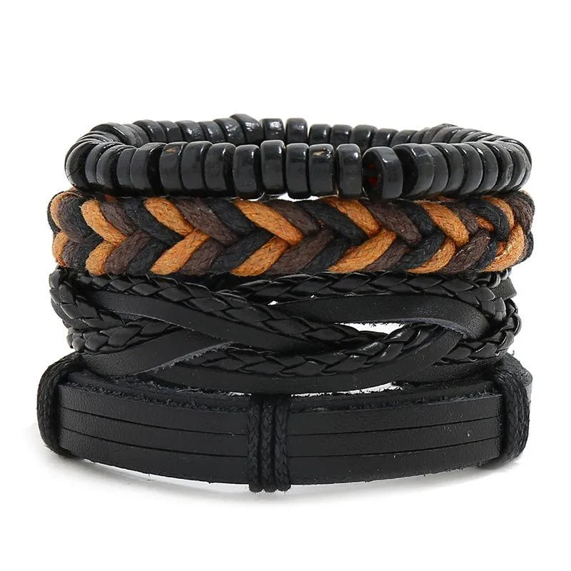 wooden beads suit bracelet diy wax thread woven bracelet men leather jewelry