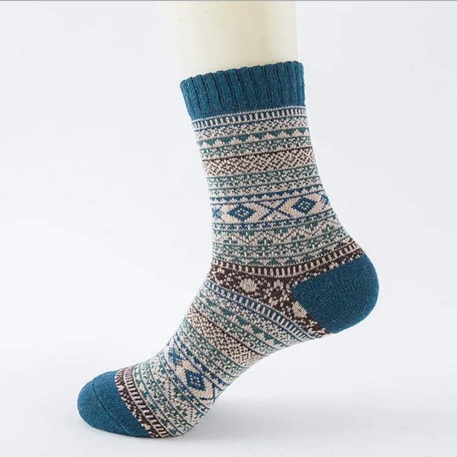 unisex japanese style geometric color block cotton wool crew socks a pair