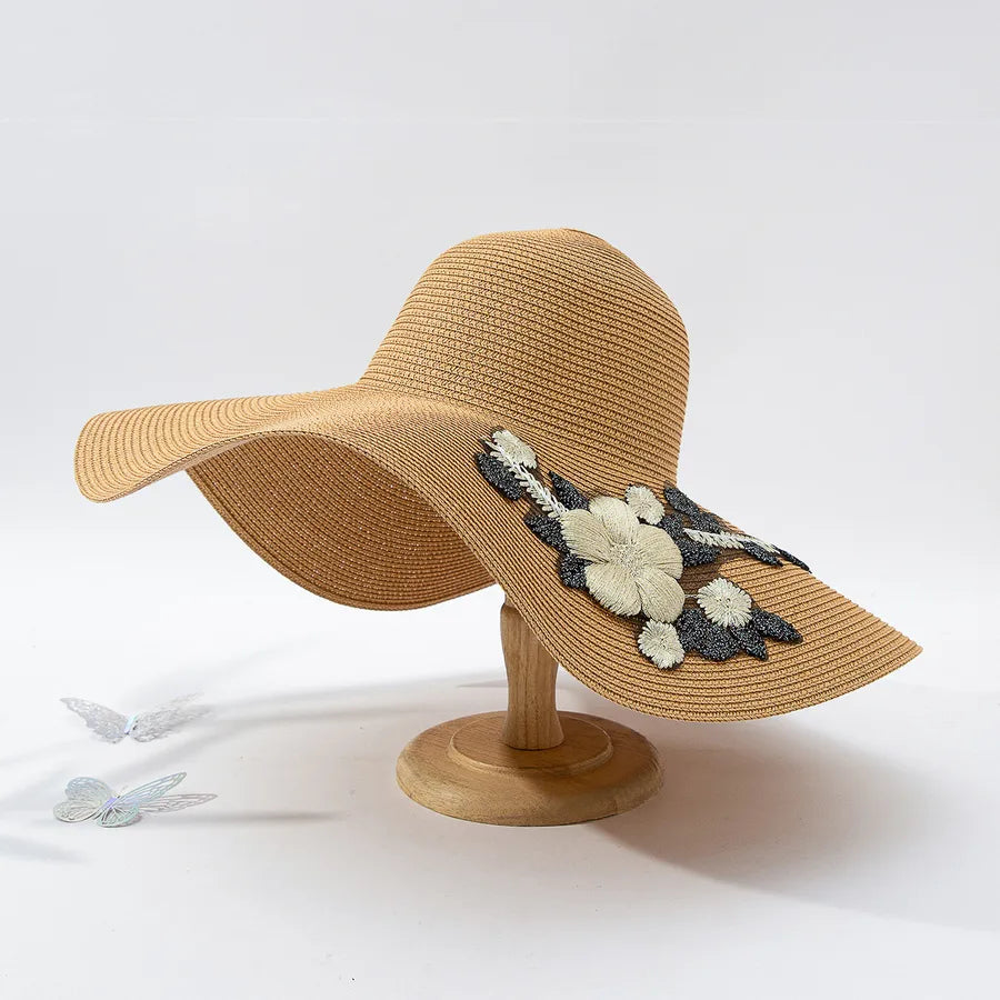 Women's Pastoral Simple Style Flower Big Eaves Sun Hat