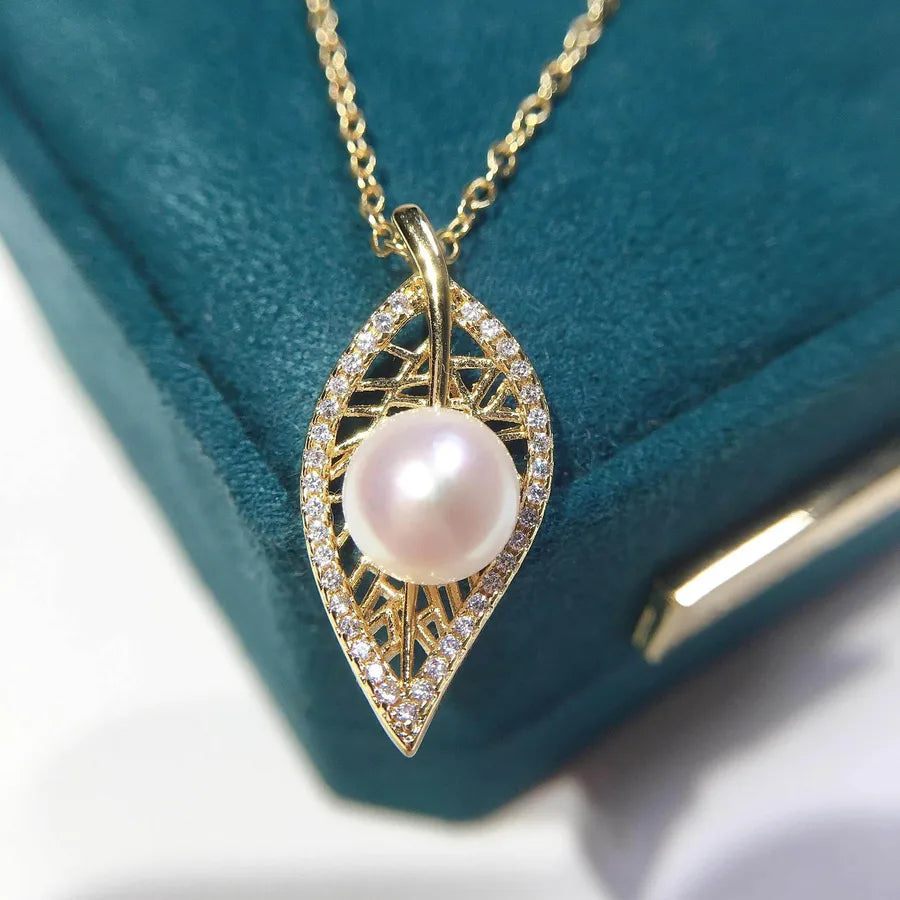 Natural freshwater pearl necklace copper plated gold leaf pearl pendant new boutique craft gift live wholesale