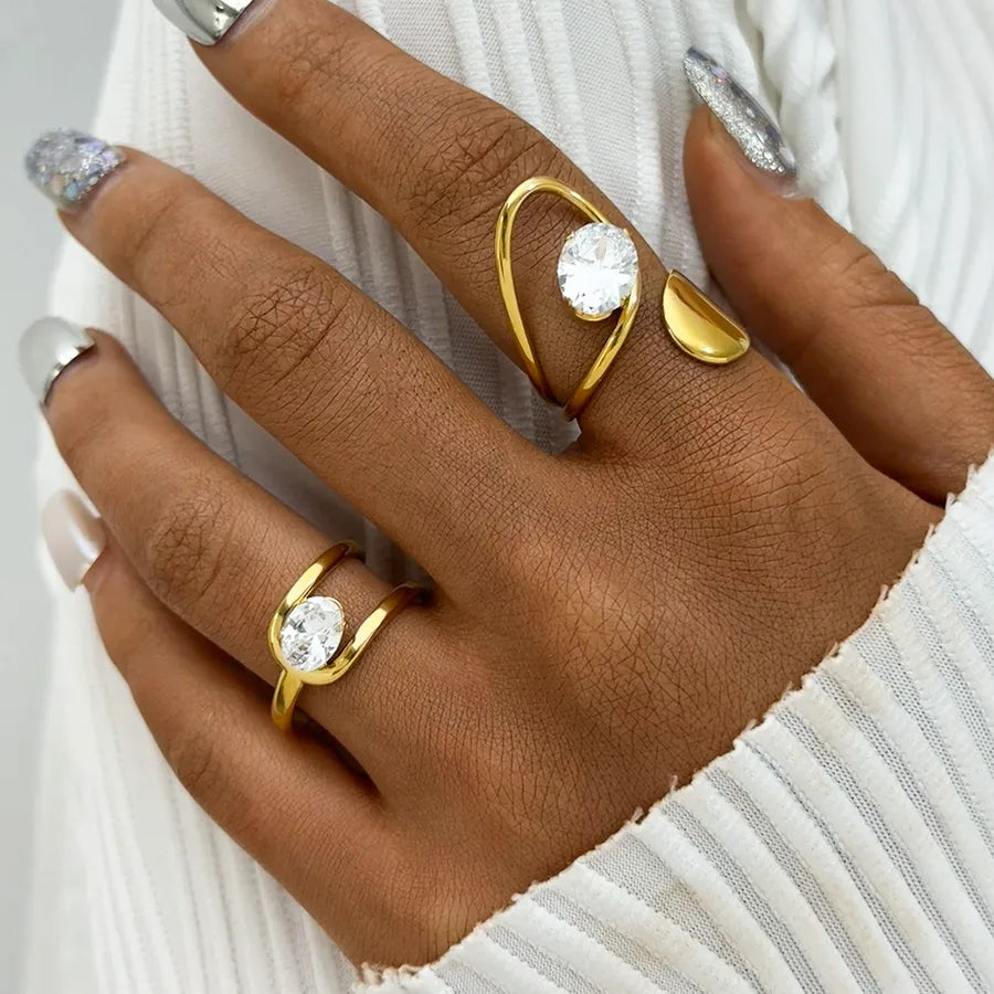 Wholesale Jewelry Casual Simple Style Geometric 304 Stainless Steel 18K Gold Plated Adjustable Ring