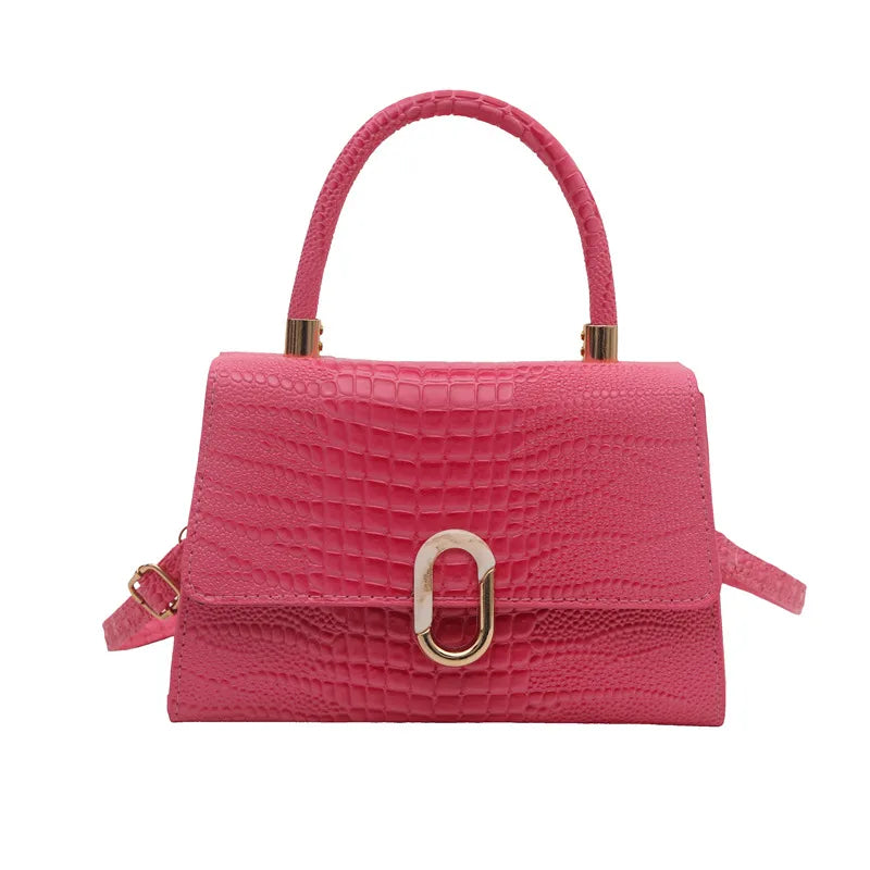 Women's Small Pu Leather Crocodile Classic Style Square Magnetic Buckle Shoulder Bag Handbag