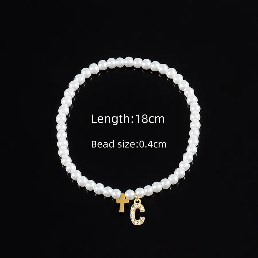 Elegant Vintage Style Classic Style Cross Letter 304 Stainless Steel Artificial Pearl Copper Beaded Chain Beaded Bracelets Wholesale