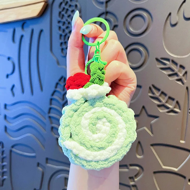Creative Cartoon Plush Swiss Roll Keychain Cute Macaron Pendant Couple Bag Charm Small Gift Wholesale